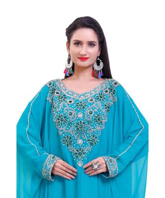 turquoise georgette embroidered zari work islamic kaftans 3