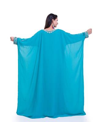 turquoise georgette embroidered zari work islamic kaftans 4