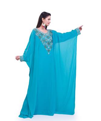 turquoise georgette embroidered zari work islamic kaftans 5