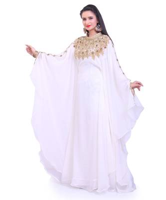 white georgette embroidered zari work islamic kaftans 1