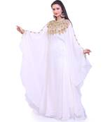 white georgette embroidered zari work islamic kaftans