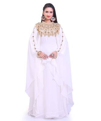 white georgette embroidered zari work islamic kaftans 2