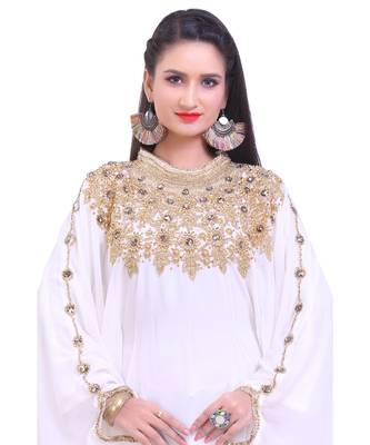 white georgette embroidered zari work islamic kaftans 3