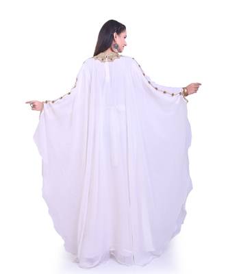 white georgette embroidered zari work islamic kaftans 4