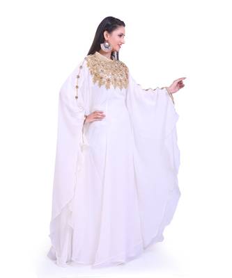 white georgette embroidered zari work islamic kaftans 5