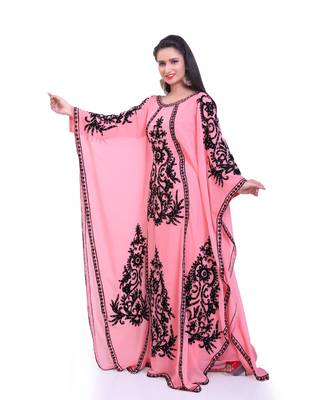 peach georgette embroidered zari work islamic kaftans 1