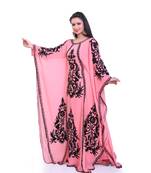 peach georgette embroidered zari work islamic kaftans