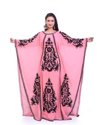 peach georgette embroidered zari work islamic kaftans 2