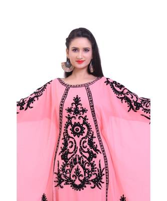 peach georgette embroidered zari work islamic kaftans 3
