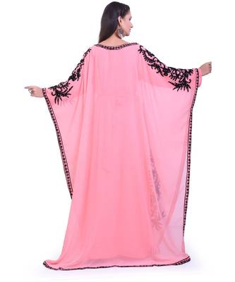 peach georgette embroidered zari work islamic kaftans 4