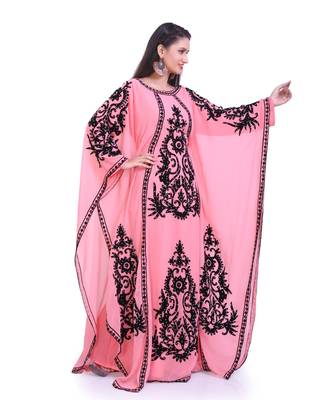 peach georgette embroidered zari work islamic kaftans 5