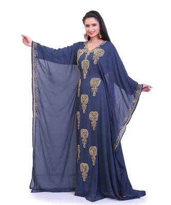 navy blue georgette embroidered zari work islamic kaftans 1
