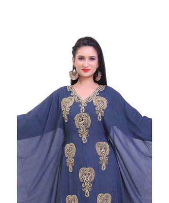 navy blue georgette embroidered zari work islamic kaftans 3