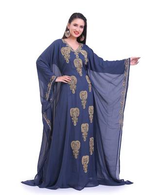 navy blue georgette embroidered zari work islamic kaftans 5