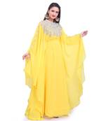 yellow georgette embroidered zari work islamic kaftans