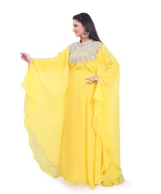 yellow georgette embroidered zari work islamic kaftans 2