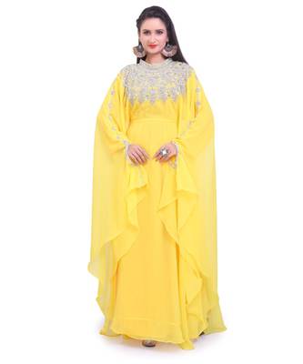 yellow georgette embroidered zari work islamic kaftans 3