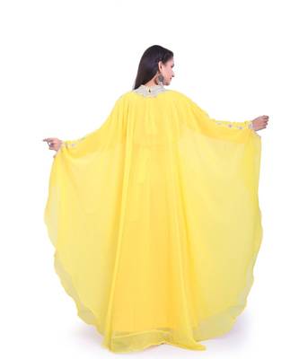 yellow georgette embroidered zari work islamic kaftans 5