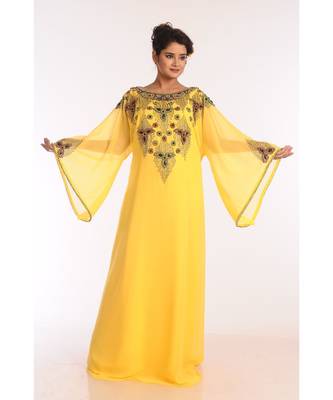 Yellow Georgette Embroidered Zari Work Islamic Kaftans 1
