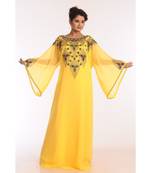 Yellow Georgette Embroidered Zari Work Islamic Kaftans