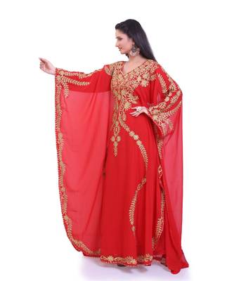 red georgette embroidered zari work islamic kaftans 1