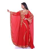 red georgette embroidered zari work islamic kaftans