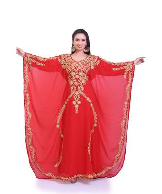 red georgette embroidered zari work islamic kaftans 2