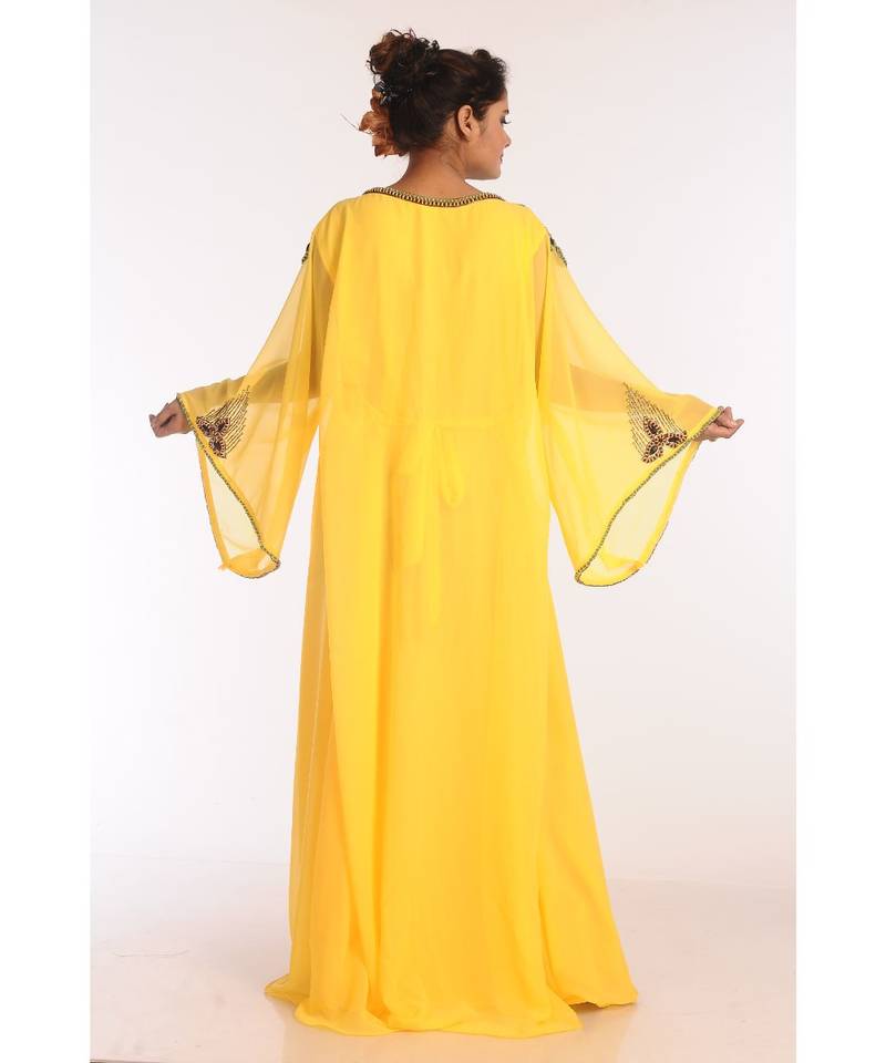 Yellow Georgette Embroidered Zari Work Islamic Kaftans