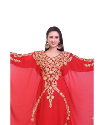 red georgette embroidered zari work islamic kaftans 3
