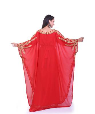 red georgette embroidered zari work islamic kaftans 4