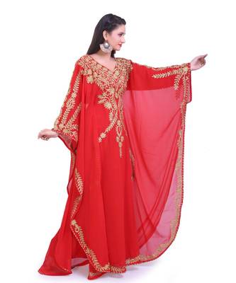 red georgette embroidered zari work islamic kaftans 5