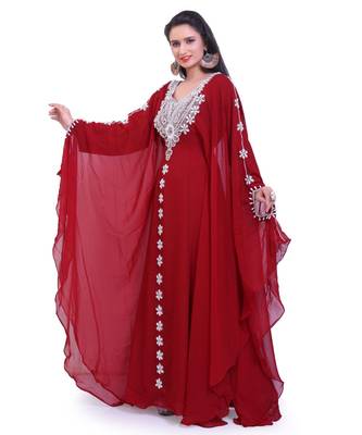 maroon georgette embroidered zari work islamic kaftans 1