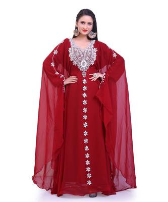 maroon georgette embroidered zari work islamic kaftans 2