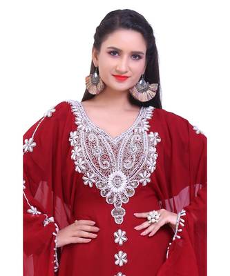 maroon georgette embroidered zari work islamic kaftans 3