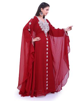 maroon georgette embroidered zari work islamic kaftans 5