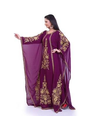 magenta georgette embroidered zari work islamic kaftans 2