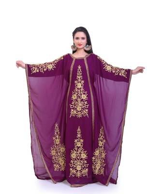 magenta georgette embroidered zari work islamic kaftans 3