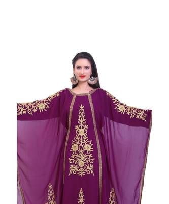 magenta georgette embroidered zari work islamic kaftans 4
