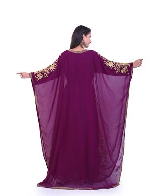 magenta georgette embroidered zari work islamic kaftans 5