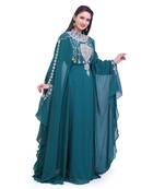 green georgette embroidered zari work islamic kaftans