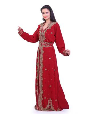 maroon georgette embroidered zari work islamic kaftans 1