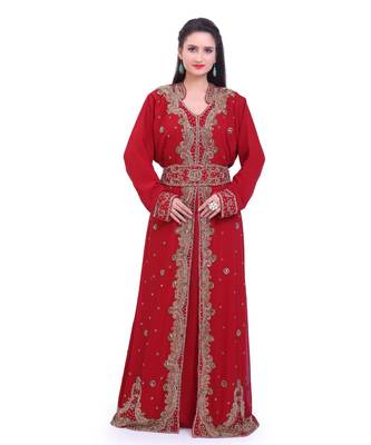 maroon georgette embroidered zari work islamic kaftans 2