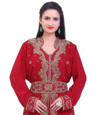 maroon georgette embroidered zari work islamic kaftans 3