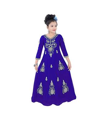 Royal Blue Georgette Embroidered Zari Work Kids Kaftans 1