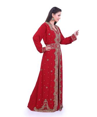 maroon georgette embroidered zari work islamic kaftans 5