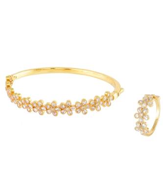 Golden Flower Design Diamond Bracelet Ring Combo Special Gift For Valentine 1