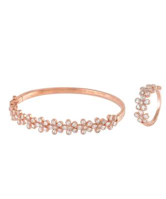 Rose Gold Flower Design Diamond Bracelet Ring Combo Special Gift For Valentine 1