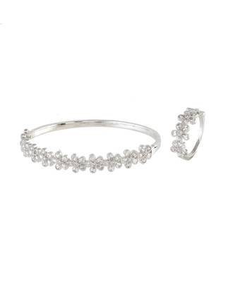 Silver Flower Design Diamond Bracelet Ring Combo Special Gift For Valentine 1