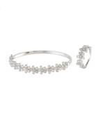 Silver Flower Design Diamond Bracelet Ring Combo Special Gift For Valentine