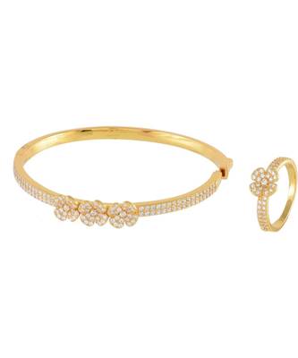 Golden Beautiful Flower  Diamond Bracelet Ring Combo Special Gift For Valentine 1